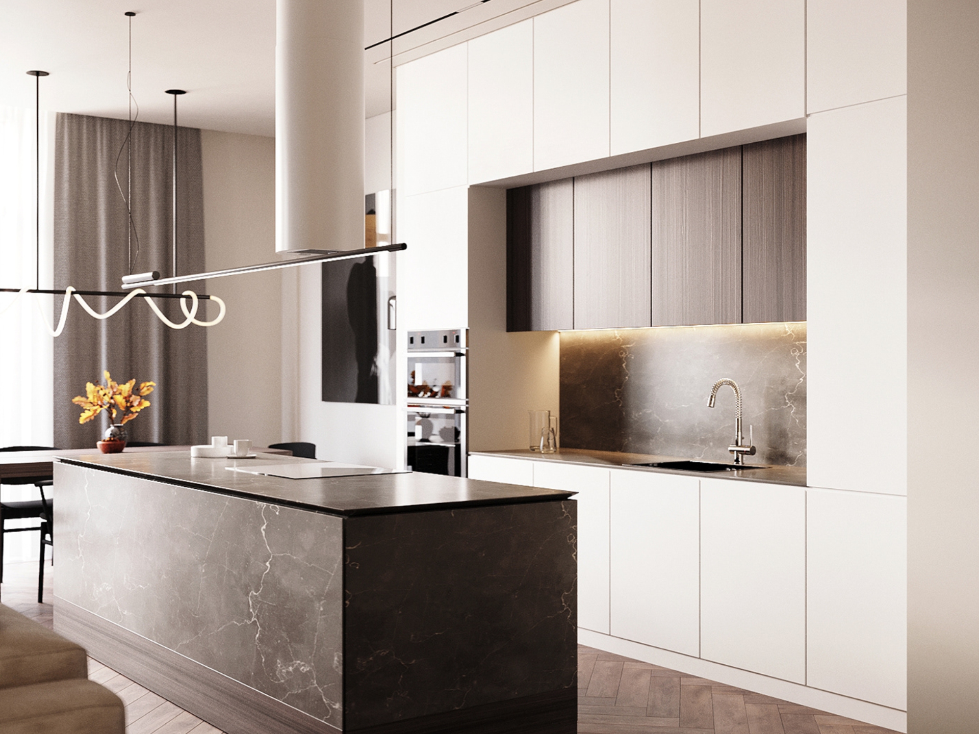 Кухня с островом Riverstone в стиле модерн